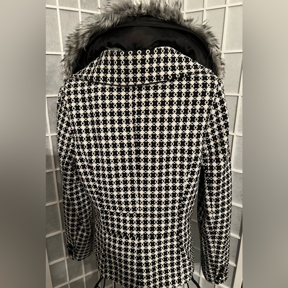 Women’s GAUCHA Tweed Checkered Fur Collar Coat Jacket - Picture 10 of 16